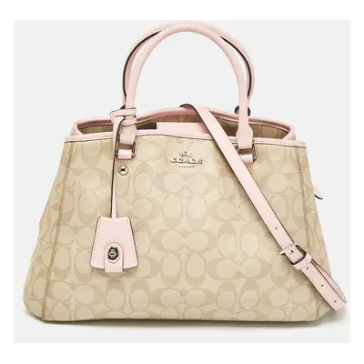 Coach Pink/Beige Signature Coated Canvas Margot Carryall Satchel