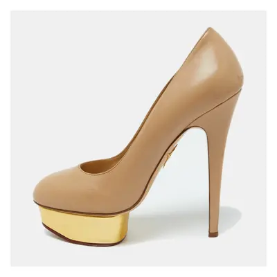 Charlotte Olympia Beige Leather Dolly Platform Pumps Size 39.5