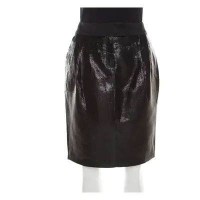 Escada Metallic Black Satin Trim Tailored Skirt