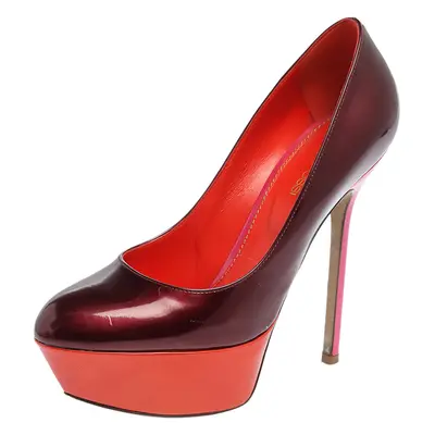 Sergio Rossi Burgundy/Orange Patent Leather Platform Pumps Size