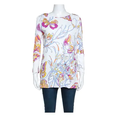 Emilio Pucci White Butterfly Print Knit Tunic Top