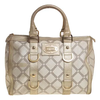 Versace Metallic Gold/Cream Signature Canvas and Leather Snap Out Of It Satchel