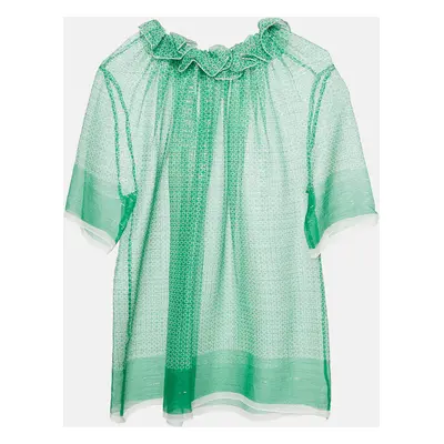 Stella McCartney Green Stars Print Lurex Georgette Ruffled Top