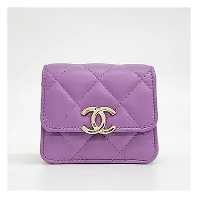 Chanel Purple Leather Coco Chain Card Wallet