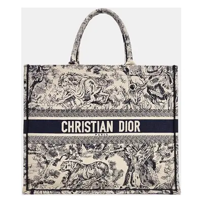 Dior Ivory/Navy Canvas Book Tote Bag