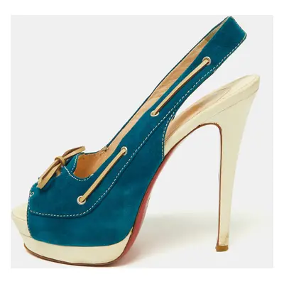 Christian Louboutin Blue/Beige Suede and Leather Jefferson Plato Pumps Size