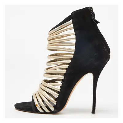 Casadei Black Suede and Leather Strappy Zip Sandals Size