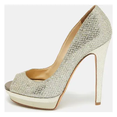 Jimmy Choo Gold Glitter Fabric Torte Platform Pumps Size