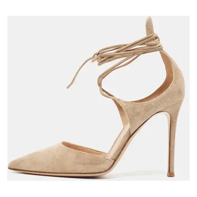 Gianvito Rossi Beige Suede Ankle Tie Pumps Size 37.5