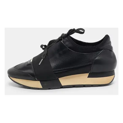 Balenciaga Black Leather and Fabric Race Runner Sneakers Size