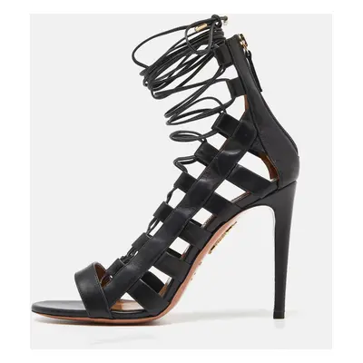 Aquazzura Black Leather Amazon Sandals Size