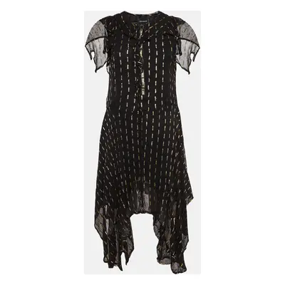 Zadig & Voltaire Black/Gold Crepe Rool Shiny Ruffled Dress