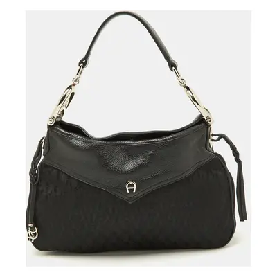 Aigner Black Signature Canvas and Leather Hobo