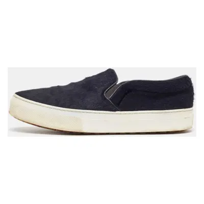 Celine Navy Blue Calf Hair Slip On Sneakers Size