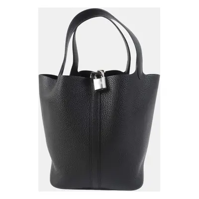 Hermes Picotan Lock MM Clemence Handbag Black Leather