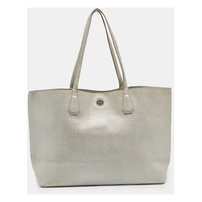 Tory Burch Metallic Grey Leather Perry Tote