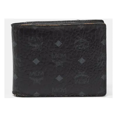 MCM Black Visetos Coated Canvas Bifold Compact Wallet