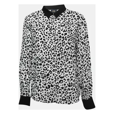 Class by Roberto Cavalli White Animal Print Button Front Shirt Blouse