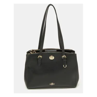 Coach Black Leather Turnlock Carryall Satchel