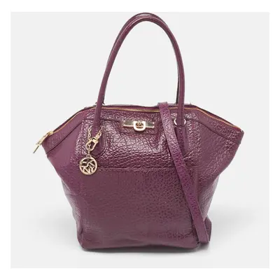 DKNY Purple Textured Leather Logo Zip Satchel