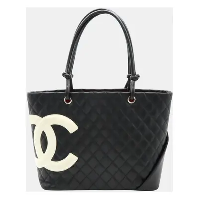 Chanel Black White Soft Calfskin Cambon Line Coco Mark Large Tote Bag