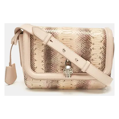 Alexander McQueen Blush Pink Python and Leather Skull Flap Bag