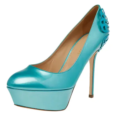 Sergio Rossi Green Patent Leather Butterfly Plaque Platform Pumps Size