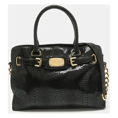 MICHAEL Michael Kors Black Phyton Effect Suede East West Hamilton Tote