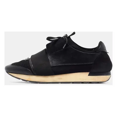 Balenciaga Black Leather and Mesh Race Runner Sneakers Size