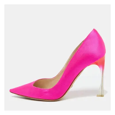 Dior Fuchsia Pink Canvas Flare Heel Pointed Toe Pumps Size