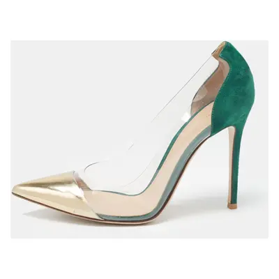 Gianvito Rossi Gold/Green Leather, Suede and PVC Plexi Pumps Size 41.5