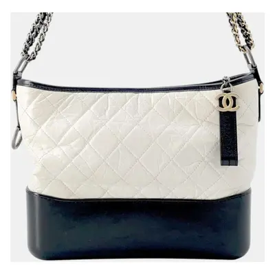 Chanel Gabriel de Hobo White/Black Calf Leather Size Large