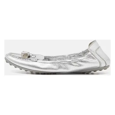 Louis Vuitton Silver Leather Dice Scrunch Loafer Flats Size 40.5