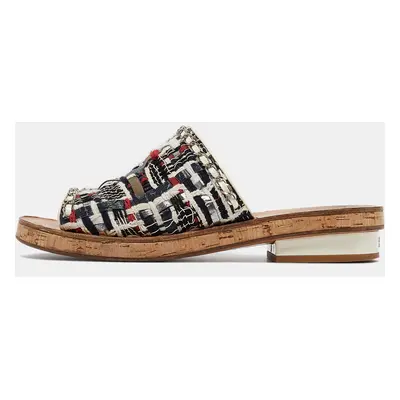 Chanel Multicolor Tweed Chain Detail CC Cork Flat Slides Size