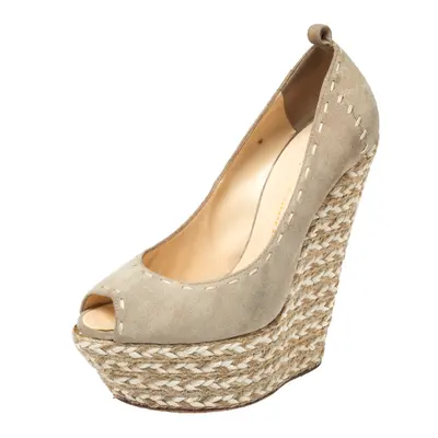 Giuseppe Zanotti Beige Suede Leather Peep Toe Wedge Platform Pumps Size 38.5