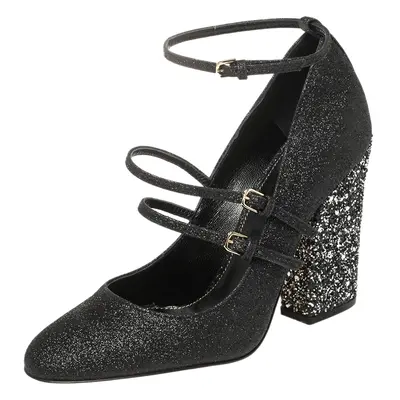 Sergio Rossi Black Glitter Betty Mary Jane Pumps Size