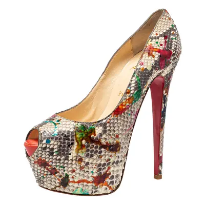 Christian Louboutin Multicolor Python Carnival Highness Peep Toe Platform Pumps Size 38.5