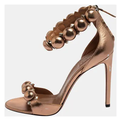 Alaia Metallic Bronze Leather Bombe Ankle Strap Sandals Size