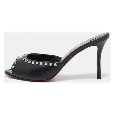 Christian Louboutin Black Leather Me Dolly Spike Mules Size 38.5