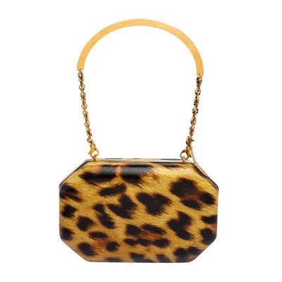 Roberto Cavalli Brown Leopard Print Leather Clutch