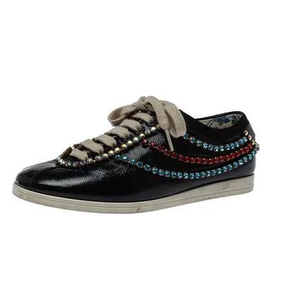 Gucci Black Leather Crystal Trim Sneakers Size