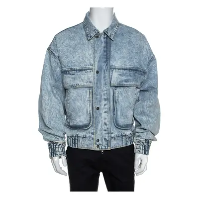 Amiri Blue Acid Washed Denim Zip Front Bomber Jacket