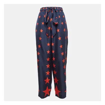 AZ Factory Blue You're A Star Print Silk Wide Leg Pants