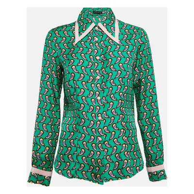 Etro Green Silk Paisley Print Button Front Shirt