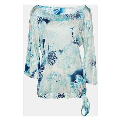 Class by Roberto Cavalli Blue Printed jersey Waist Tie Detail Top