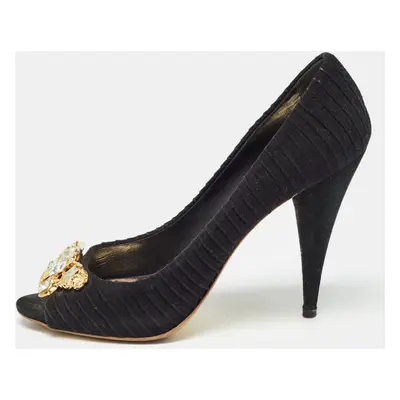 Miu Miu Black Suede Crystals Embellishment Peep Toe Pumps Size