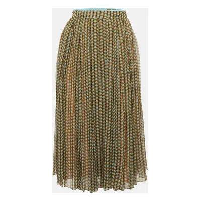 Fendi Green Printed Silk Pleated Midi Skirt