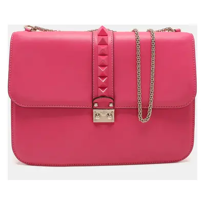 Valentino Pink Leather Glam Lock Shoulder Bag