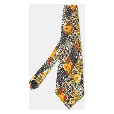 Ermenegildo Zegna Vintage Black Floral Print Silk Traditional Tie