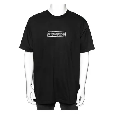 Supreme Black Cotton Logo Printed Crew Neck T-Shirt